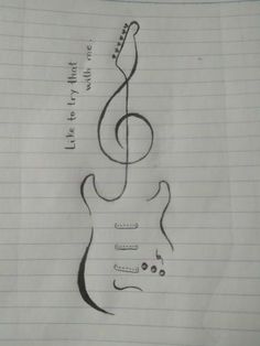 a drawing of a guitar on lined paper