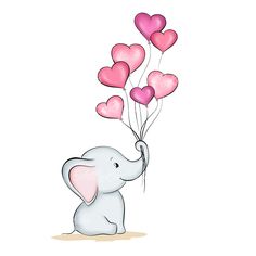 an elephant holding some pink hearts in its trunk