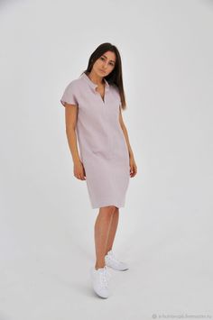 Платье-туника цвета пыльной розы Linen Tunic Dress, Statement Sleeves, Linen Shirt Dress, Linen Tunic