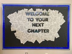 a sign that reads welcome to your next charter teacher on the wall in front of a bulletin board