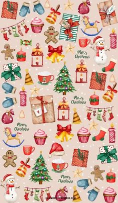 a bunch of christmas items on a pink background