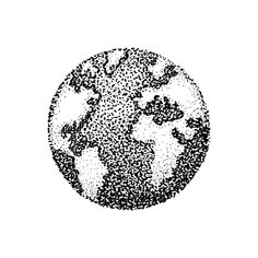 a black and white image of the earth with dots on it's surface, vintage line drawing or engraving style