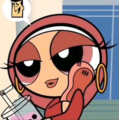 a cartoon character holding a cell phone to her ear