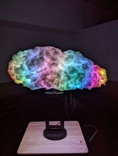 a colorful cloud is projected on a black background