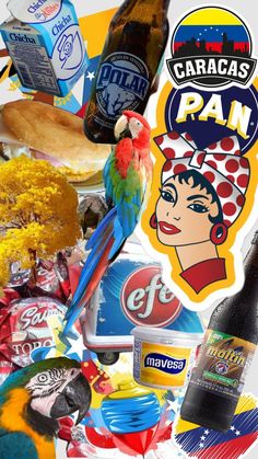 a collage of various foods and drinks with the words caracass pan on it