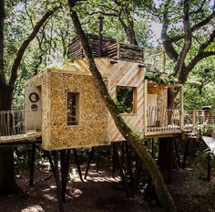 a tree house built in the middle of some trees