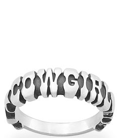 From James Avery&#x2C; this ring features: Bring out your inner Texan with this fun ring from James Avery featuring an updated western font spelling out Cowgirl in sterling silver. It coordinates nicely with other Southwestern or desert-themed designs. Sterling silverAvailable in whole and half sizes 4-10Approx. 0.25" WCrafted in America using the world's finest materials. Cowgirl Ring, C Ring, James Avery Rings, Western Font, James Avery Jewelry, Expensive Jewelry Luxury, Sterling Silver Jewelry Rings, Country Clothing, Jewelry Luxury