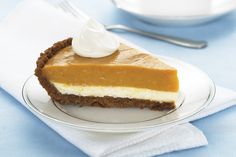 a slice of pumpkin pie on a plate