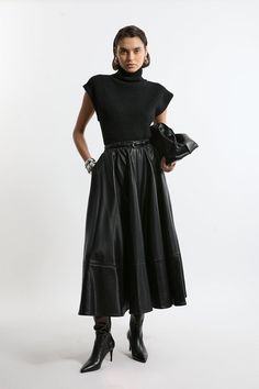 Faux Leather Full Maxi Skirt Black Leather Long Skirt Outfit, Maxi Leather Skirt Outfit, Leather Long Skirt Outfit, Maxi Leather Skirt, Petite Work Outfits, Leather Maxi Skirt, Petite Wedding Guest Dresses, Long Leather Skirt, Dress Leather Boots