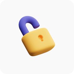 a yellow and blue padlock with a key on it's side, against a white background