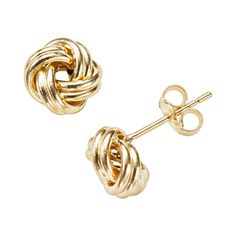 Achieve an elegant look with these beautiful love knot stud earrings.Earring Details:    Diameter: 9 mm    Backings: post    Metal: 14k gold Size: One Size. Color: Yellow. Gender: unisex. Age Group: adult. Gordian Knot, Jordan Blue, Post Metal, Rose Gold Earrings Studs, Knot Stud Earrings, White Gold Earrings Studs, White Gold Studs, Knot Studs, Rose Gold Studs