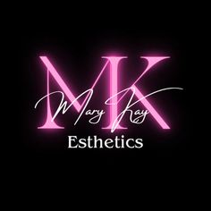 the logo for mary kay's esthetics, which is lit up in pink