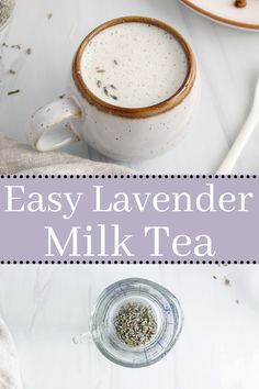 an easy lavender milk tea recipe in a mug