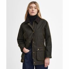 W Jkt:Acorn Wax | Barbour | Women's Acorn Waxed Jacket, Olive Trending Winter Boots, Barbour Style, Waxed Jacket, Kids Winter Jackets, Barbour Women, Wax Jacket, Scarf Jacket, Waxed Cotton Jacket, Country Walk