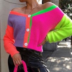 Teenage Fashion Trending, Gilet Crochet, Gilet Long, Color Block Cardigan, Neon Color, Jacket Pattern, Knit Fashion