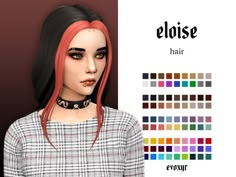 an image of a woman with red hair and black choker on her neck, standing in front of a sign that says eloise hair