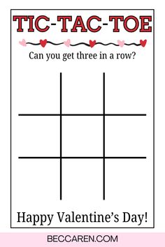 a tic - tac toe card with the words can you get three in a row?