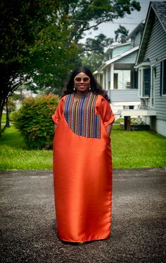 "Our Afrocentric Mikado Silk Bubu Dress should be another addition to your closet. Made with rich mikado fabric and neckline laced with slightly stoned multicolored asooke . It's a dress that will surely turn heads in any event you wear it to. It has inbuilt pockets and dress length is 62\" which is okay for height 5'5 - 5'7. If you want it longer or shorter, please send the seller a message before placing your order. It is available in different colors.PLEASE NOTE its not a fitted dress. No ref Mikado Silk Dress Styles, Mikado Styles Nigeria, Mikado Silk Dress Nigeria, Mikado Bubu Styles, Mikado Bubu, Mikado Silk Dress, Adire Kaftan Styles, Mikado Silk, Rich Aunt