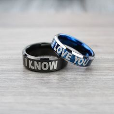 two wedding rings that say i know and i love you