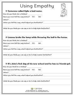 the worksheet for using empthy to help students understand what they are doing