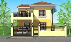 this is an artist's rendering of a two story house with balconyes and balconies