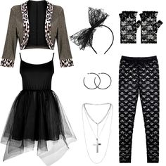 PRICES MAY VARY. Sufficient and Thoughtful Set: the package contains 7 pieces of accessories for 1980s clothes in all, including 1 piece of jacket that is trimmed with leopard print, 1 black tutu dress, 1 lace headband, 1 silver cross necklace, 1 pair of black legging pants, 1 pair of hoop earrings, 1 pair of lace gloves, which are sufficient and thoughtful combination that can satisfy your dressing needs at 80s parties Comfortable and Trustworthy to Wear: the jacket is made of polyester and vel Classic Rock Costume Party, 80s Party Costumes Plus Size, Womens 80s Rock Costume, Heavy Metal Rock Costume, Rolling Stones Costume Women, Costumes For A Song Title Theme Party, Favorite Album Costume, Rock Of Ages Costume Julianne Hough, Patsy Stone Costume