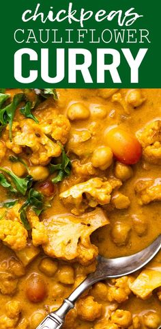 chicken cauliflower curry in a bowl with a spoon