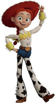 a cartoon character with red hair wearing a cowboy hat and holding a toy in her hand