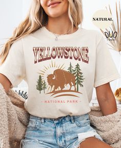 ABOUT OUR: Outdoor Hike Shirt, Wanderlust Camping Shirt, Gorpcore Clothes, Wildlife Shirt, Hiker Camper Forest, Boho Farmcore, Granola Girl Shirt, Buffalo T-shirt, Us National Parks, National Forests, Yellowstone Tshirt, Old Faithful Rv Tee ✦ Details ✦ Our t-shirts are crafted for exceptional SOFTNESS and COMFORT. Made from 100% Airlume combed and ring-spun cotton, these shirts offer a premium feel that is perfect for daily wear, combining style and durability. ✿ Sizing and Color Guidelines ✿ Un Gorpcore Clothes, Yellowstone Tshirt, National Park Tshirt, Old Faithful, Hiking Shirts, Us National Parks, Granola Girl, Girl Shirt, Yellowstone National