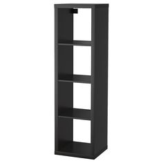 a black bookcase with three shelves on each side