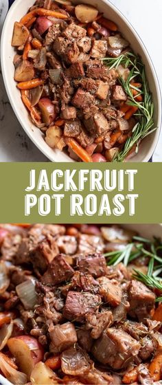 this is an image of jackfruit pot roast with potatoes and carrots in it