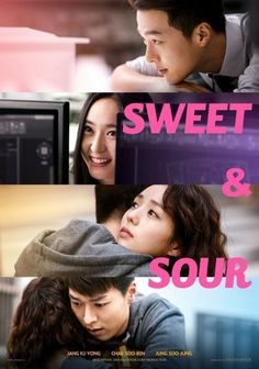 the poster for sweet and sour shows two people looking at each other in different ways