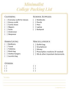 printable college packing list for students to pack into their backpacks and use them as an organizer