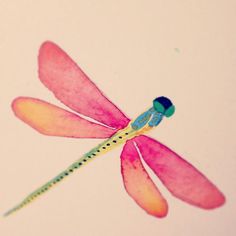 a watercolor drawing of a pink dragonfly