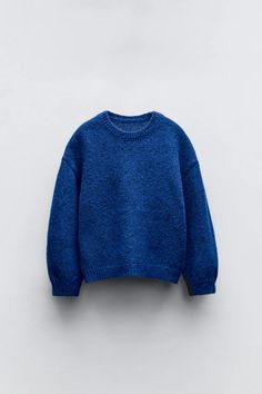 BASIC KNIT SWEATER - Bluish | ZARA United States Zara Long Sleeve Fine Knit Sweater, Zara Sweater With Ribbed Cuffs For Fall, Zara Fall Sweater With Ribbed Cuffs, Oversized Fine Knit Crew Neck Cardigan, Oversized Fine Knit Sweater, Cozy Textured Knit Crew Neck Sweater, Cozy Crew Neck Sweater With Textured Knit, Cozy Textured Knit Crew Neck Cropped Sweater, Cozy Textured Knit Cropped Sweater With Crew Neck