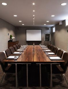 an empty conference room set up for a meeting