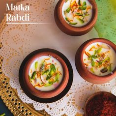 Matka Rabdi, made with thickened milk, garnished with chopped nuts and infused with the delicate aroma of saffron! Indian Mithai, Sweet Lover, Indian Desserts, Indian Sweets, Authentic Indian, Festival Wedding, Catering Services, Ghee, Mouth Watering