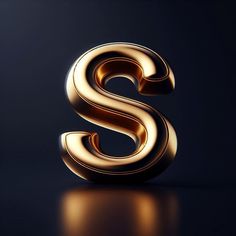 a shiny gold letter s on a black background