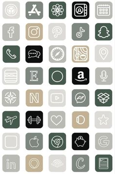 the icons are arranged in different colors and sizes, including black, white, gray, and green