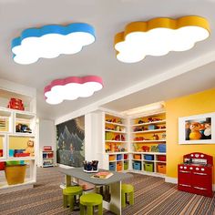 Yellow Cloud Close To Ceiling Led Light Flush Mount In White/3 Colors 19.5/23.5/35.5 Wide / 19.5 Daycare Rooms, Kindergarten Interior, Daycare Decor, Daycare Design, Yellow Cloud, Kindergarten Design, Kids Room Lighting, Ceiling Light Design