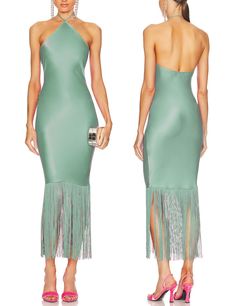 PRICES MAY VARY. Material: 86% Polyester, 14% Spandex. It is soft, comfortable, and skin-friendly, this dress is an unforgettable addition to your wardrobe arsenal. Features: Women elegant tassels party dress, sleeveless, open back, slim fit, fringe hem and halter neck. The sophisticated halter neckline elegantly complements your shoulders and neckline, offering a timeless style for any upscale event. Match: You can match this Payton trendy fringe dress with overcoats, jackets, necklaces, earrin Sleeveless Fringe Midi Dress For Cocktail, Sleeveless Tassel Dress For Party Season, Sleeveless Midi Dress With Fringe For Date Night, Sleeveless Fringe Midi Dress For Night Out, Fitted Sleeveless Fringe Dresses, Fitted Sleeveless Dress With Fringe, Fitted Fringe Sleeveless Dress, Sleeveless Midi Dress With Tassels For Evening, Elegant Sleeveless Midi Dress With Fringe