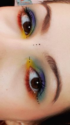 #rainbow #makeup Rainbow Contour, Artsy Eyeshadow, Loud Makeup Looks, Colorful Eyeshadow Ideas, Rainbow Makeup Aesthetic, Easy Purple Makeup Looks, Rainbow Eyeliner Looks, Funky Eyeshadow Looks, Soft Punk Makeup