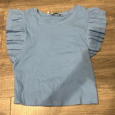 Tank Top Casual Blue Top For Spring, Zara Light Blue Tops For Summer, Blue T-shirt For Spring, Zara Blue Shirt For Spring, Blue Stretch Shirt For Summer, Light Blue Zara Shirt For Summer, Zara Spring Tops, Blue Crew Neck Top For Spring, Blue Crew Neck Shirt For Spring