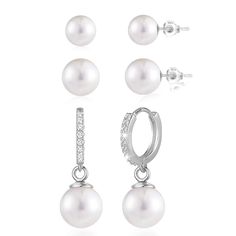 PRICES MAY VARY. Pearl Earrings: You will get 3 pairs pearl earrings for women. Pearls are a lady's beloved gem, dazzling with their radiant luster, translucent clarity, and flawless purity. Quality Material: These simple pearl drop dangle earrings and pearl hoop earrings are made of premium pearl, its shiny luster will add much charm to you, plated with white gold, and the earring posts are made of 925 sterling silver, hypoallergenic and friendly to sensitive ears. Comfortable to Wear: 0.18oz i Bridesmaid Earrings Silver, Silver Pearl Drop Earrings, Silver Pearl Earrings, Simple Pearl, Women Earrings, Small Earrings Studs, Pearl Hoop Earrings, Studs Earrings, Earring Posts