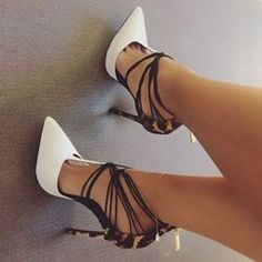 Kasut Tumit Tinggi, White High Heels, Strappy Stilettos