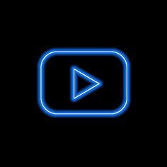 a neon blue play button on a black background