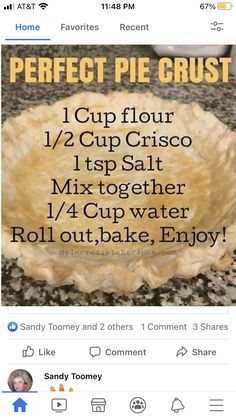 an image of a pie crust with instructions on the front and back side for baking