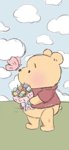 A cutie bear coloured in pastel that refreshes memory and relaxs mind Winnie The Pooh Drawing, Winnie The Pooh Pictures, Cute Winnie The Pooh, Cute Disney Drawings, Disney Collage, Disney Phone Wallpaper, Cartoon Wallpaper Iphone, Cute Doodles Drawings, Pinturas Disney