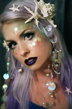 Carnaval Make-up, Mermaid Makeup Halloween, Mermaid Makeup Tutorial, Make Up Diy, Fantasy Make-up, Halloween Make-up Looks, Mermaid Stuff