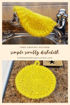 a yellow dish brush sitting on top of a sink